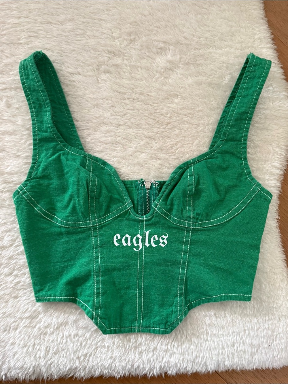 Upcycled Philadelphia Eagles inspired Kelly green corset top size XS-S
